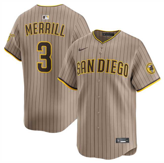 Men%27s San Diego Padres #3 Jackson Merrill Tan 2024 Alternate Limited Stitched Jersey Dzhi->san diego padres->MLB Jersey